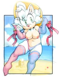 anthro areola armwear asterozoan beach big_breasts bikini bikini_bottom blue_eyes breasts clothing colored digital_media_(artwork) digital_painting_(artwork) echinoderm elbow_gloves eulipotyphlan eyelashes feet fur gloves gynomorph handwear hat headgear headwear hedgehog holding_clothing holding_hat holding_headgear holding_headwear holding_object intersex legwear long_eyelashes mammal marine nipples open_mouth outline pikopiko pink_areola pink_nipples pink_nose ribons seaside solo sophie_(argento) starfish swimwear tagme tan_body tan_breasts thigh_highs thighhighs triangular_ears white_body white_fur