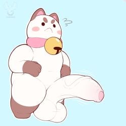 anthro balls bee_and_puppycat big_balls big_penis brown_body brown_fur brush cartoon_hangover collar domestic_cat felid feline felis fur genitals hi_res huge_balls huge_cock male mammal penis puppycat solo thick_thighs vein veiny_penis white_body white_fur yamwamm