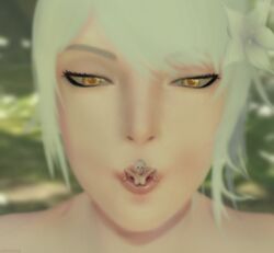 2girls 3d breasts female female_only giantess kaine_(nier) light_skin macro micro nier nier:_automata nier_replicant oral_vore short_hair size_difference vore white_hair yellow_eyes yorha_2b zeroxxxmatter12