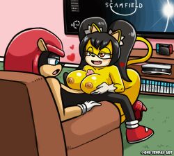 animated animated_gif anthro armadillo big_breasts black_hair blush breast_play breasts clothing domestic_cat duo erection felid feline felis female fur furniture furry gaming genitals gloves hair handwear hi_res honey_the_cat huge_breasts livingroom male male/female mammal mighty_the_armadillo nintendo nintendo_switch nipples nude oni_senpai oni_senpai_art paizuri penis playing_videogame playstation_5 sega smile sofa sonic_(series) sonic_the_fighters sonic_the_hedgehog_(series) soulteam starfield thick_thighs titfuck titjob twintails xenarthran yellow_body yellow_fur