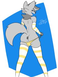 anthro ass clothing generation_5_pokemon hi_res legwear male nintendo pokemon pokemon_(species) prate-dragon solo thick_thighs thigh_highs zorua