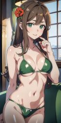 ai_generated axis_powers_hetalia bikini brown_hair elizaveta_hedervary female female_only flower_in_hair green_eyes hair_ornament hungary_(hetalia) latex long_hair medium_breasts yodayo