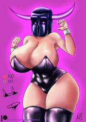 armor big_ass big_breasts big_butt blush blushing breasts breasts_bigger_than_head bunnysuit clash_(series) clash_royale female female_only glowing_eyes helmet huge_breasts looking_down looking_down_at_self mask masked masked_female muertefake pekka_(clash_of_clans) pekka_(clash_royale) self_upload shiny shiny_skin socks solo solo_female strip_game thick_thighs thighhighs thighs tits_out voluptuous voluptuous_female