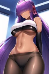 1girls ai_generated big_breasts dark-skinned_female layer long_hair mega_man mega_man_x mega_man_x_dive purple_hair tagme underboob