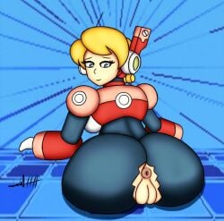 alia angelindieart14 anus background blue_eyes capcom headphones huge_ass humanoid mega_man mega_man_x nervous self_upload sitting torn_dress vaginal_penetration white_skin yellow_hair