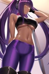 1girls ai_generated big_breasts dark-skinned_female layer long_hair mega_man mega_man_x mega_man_x_dive purple_hair tagme underboob