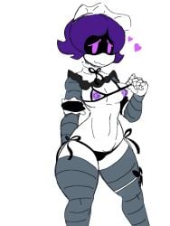 android_girl beanie_hat colorized colorized_edit female female_only ghastlypann glitch_productions k lace-trimmed_choker maid_headdress mob_face murder_drones nipples purple_eyes robot robot_girl robot_humanoid robot_joints robotic_arm robotic_limb underwear uzi_(murder_drones) youtube