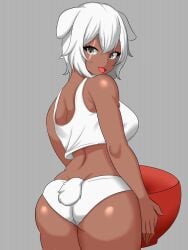 1girls 3huntle0 arched_back ass breasts cup dark-skinned_female dark_skin dog_ears dog_girl dog_tail high_resolution huge_ass looking_at_viewer looking_back medium_breasts miki_miki oc open_mouth original rule_63 scar scar_across_eye shirt short_hair silver_eyes spanish tongue virtual_youtuber vtuber white_hair white_panties