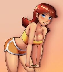 bent_over breasts brown_hair female female_only looking_at_viewer mario_(series) princess_daisy solo triplestabber