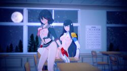 1futa 1girls 3d animated black_hair blue_eyes bouncing_breasts breasts classroom classroom_sex clothed_sex desk female futa_on_female futanari gloves incest indoors junketsu kill_la_kill kiryuuin_satsuki koikatsu long_hair loop matoi_ryuuko miscsfmporn night no_sound on_desk school senketsu short_hair sibling_incest siblings sister_on_sister sister_penetrating_sister sisters sitting sitting_on_desk skirt standing standing_reverse_cowgirl tagme video