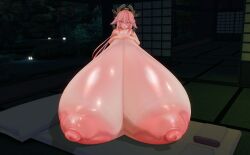 1girls 3d areolae big_breasts blush breasts breasts_bigger_than_body breasts_bigger_than_head breasts_bigger_than_torso custom_maid_3d_2 enormous_breasts female female_only genshin_impact giant_breasts gigantic_breasts huge_breasts hyper_breasts immobile large_breasts lumen_milkstein massive_breasts meat_wall_(body_type) nipples solo solo_female yae_miko