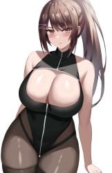 1girls absurd_res breasts brown_hair chabashira_sae classroom_of_the_elite female hi_res hips huge_breasts jasony light-skinned_female light_skin long_hair simple_background thick_thighs thighs wide_hips youkoso_jitsuryoku_shijou_shugi_no_kyoushitsu_e