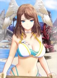 1girls 3d 3d_animation animated animation bikini blobcg blue_eyes bouncing_breasts breasts brown_hair cleavage eunie_(xenoblade) female head_wings light-skinned_female light_skin loop naughty_face nintendo outdoors short_loop smile sound swimsuit video xenoblade_(series) xenoblade_chronicles_3