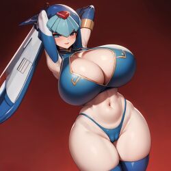 1girls ai_generated armpits arms_behind_head big_breasts blue_eyes blush breasts fairy_leviathan female female_only gigantic_breasts huge_breasts looking_at_viewer mega_man mega_man_x_dive mega_man_zero open_mouth tagme thick thick_thighs wide_hips