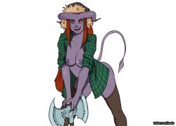 axe clothed dungeons_and_dragons gravity_falls monster_girl purple_skin red_hair tiefling wendy_corduroy wendy_corduroy_(cosplay) yellow_eyes zaun-derground zaunis