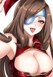 ai_generated beatrix_(final_fantasy) big_breasts brown_eyes brown_hair eyepatch final_fantasy final_fantasy_ix long_hair square_enix tongue tongue_out