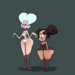 2girls big_ass big_breasts big_butt blue_hair blush breasts brown_hair crossover curvy disney female gl33zy huge_ass huge_butt large_ass large_butt lingerie lipstick moon_butterfly morag_(the_loud_house) netflix nickelodeon panties see-through_clothing star_vs_the_forces_of_evil the_loud_house the_loud_house_movie thick_thighs underwear voluptuous wet wide_hips