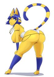 1girls absurd_res animal_crossing animal_ears ankha ankha_(animal_crossing) anthro areola ass bent_over big_ass big_breasts big_butt black_eyes blue_hair blue_tail bottomwear breasts butt cat_ears cat_tail clothed clothing domestic_cat egyptian egyptian_clothes egyptian_headdress eyebrow_through_hair eyebrows eyelashes felid feline felis female female_only fur furry furry_only hair half-closed_eyes hand_on_knee hand_on_leg hand_on_own_knee hand_on_own_leg hi_res huge_ass huge_breasts mammal multicolored_body multicolored_fur multicolored_hair naked narrowed_eyes necklace nintendo nipples nude nude_female panties presenting presenting_hindquarters raised_tail short_hair simple_background solo striped_tail tail thick_thighs topless translucent translucent_hair two_tone_body two_tone_fur two_tone_hair two_tone_tail vale-city white_background yellow_body yellow_fur yellow_tail