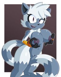 anthro anthro_only areola areolae black_nose blakeynsfw border breasts digital_media_(artwork) female female_solo gloves gradient_background grey_body grey_ears grey_fur grey_tail humanoid_hands idw_publishing lemur lemur_humanoid looking_at_viewer mammal multicolored_body multicolored_fur nipple_pinch nipples nude pink_eyes primate purple_areola purple_nipples pussy ring sega simple_background smile solo sonic_(series) sonic_the_hedgehog_(comics) sonic_the_hedgehog_(idw) sonic_the_hedgehog_(series) strepsirrhine tail tangle_the_lemur two_tone_body two_tone_fur two_tone_tail white_body white_border white_fur