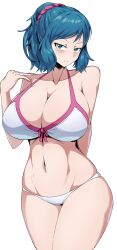 artist_request bikini blue_eyes blue_eyes_female blue_hair blush blush_lines blushed blushing_at_viewer female gundam gundam_build_fighters iori_rinko looking_at_viewer milf naughty_face seductive_smile short_hair short_hair_female simure460 solo