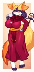 big_breasts braixen breasts female furry lucario pokemon pokemon_(species) tailzkim thick_thighs wide_hips