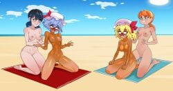 4girls ahe_gao anoneysnufftan applying_sunscreen april_o'neil april_o'neil_(tmnt_2012) asphyxiation beach blonde_hair blue_eyes blue_hair breasts crossover eastern_and_western_character embarrassed embarrassed_nude_female empty_eyes eyes_rolling_back female female_only flandre_scarlet hat headband humiliation imminent_death killer_lotion kneeling lotion marinette_cheng marinette_dupain-cheng mascara_tears massage mind_break miraculous_ladybug multiple_girls murder nipples nude ocean oil oiled orange_hair orgasm peril ponytail punishment pussy red_eyes remilia_scarlet rubbing sand seaside shiny_skin short_hair sisters sitting sky snuff suffocation summer sunbathing sunscreen tan tanned teenage_mutant_ninja_turtles tongue tongue_out touhou towel vampire vampire_girl