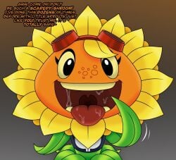 drool ectoplasmicresidue english_text flower flower_girl implied_oral mouth open_mouth plant plant_girl plants_vs_zombies plants_vs_zombies:_heroes popcap_games pre_vore pvz saliva saliva_drip solar_flare_(pvz) sunflower sunflower_(pvz) text vore