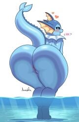 anthro ass big_ass blush bubble_ass eeveelution huge_ass jhenightfox pokémon_(species) pokemon presenting presenting_hindquarters presenting_pussy pussy smirk tail vaporeon