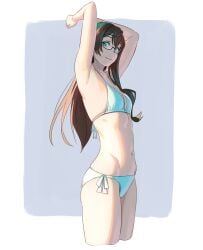 bikini brown_hair glasses kantai_collection long_hair ooyodo_(kantai_collection) small_breasts yuuji_(and)