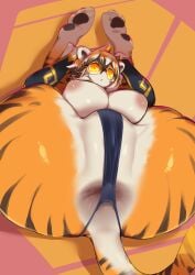 anus arknights breasts eyewear felid female fur genitals glasses hi_res hypergryph mammal nipples orange_body orange_fur pantherine pochincoff pussy simple_background solo studio_montagne tail tail_asshole tiger waai_fu_(arknights)