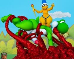 anal anal_sex anthro bound duo edgeanthro genitals hi_res kamek koopa male male/male mario_(series) nintendo penetration reptile scalie tentacle tentacles_in_ass tentacles_in_mouth tentacles_on_male urethral urethral_penetration yoshi yoshi's_island yoshi_(character)