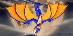 >:d 2022 2:1 anthro ball_tuft balls bat bat_wings belly blue_body blue_fur blue_hair bodily_fluids branch cheek_tuft chin_tuft claws cloud darkoverord detailed_background digital_drawing_(artwork) digital_media_(artwork) facial_tuft fangs fauxhawk ferris_brubat first_person_view flashlight fluffy_chest fur genital_fluids genitals glowing glowing_claws glowing_ears glowing_eyes glowing_hair glowing_nose glowing_pupils glowing_tongue glowing_veins hair hanging_by_feet hanging_from_branch head_tuft hi_res humanoid_genitalia humanoid_penis looking_at_viewer male mammal membrane_(anatomy) membranous_wings multicolored_hair night orange_body orange_eyes orange_fur orange_hair orange_membrane orange_moon orange_tongue penis precum solo supermoon tan_belly tan_body tan_fur teeth tongue tongue_out tuft two_tone_hair unusual_bodily_fluids unusual_genital_fluids unusual_precum upside-down wings