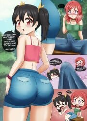 1futa 1girls 2020s 2023 anime ass ass_awe assjob banter big_ass big_butt black_hair blue_bottomwear blush boner boner_in_pants boner_under_clothes bubble_ass bubble_butt bulge butt butt_crack_outline buttjob chibi comic confused danzfloor dat_ass denim_shorts dickgirl dry_humping duo embarrassed english english_text erection erection_under_bottomwear erection_under_clothes erection_under_clothing fat_ass female front_view futanari green_topwear gynomorph hand_on_hip happy huge_ass huge_butt intersex jean_shorts jeans jeans_shorts large_ass large_butt light-skinned_female light-skinned_futanari light_skin long_hair looking_back love love_live! manga nishikino_maki outdoors penis_bulge pigtails pink_topwear ponytails precum precum_through_bottomwear purple_eyes rear_view red_eyes red_hair shiny_skin short_hair shorts side_view sitting smile standing teasing teenage_futa teenage_girl teenagers tenting text tomboys trees trousers tsundere twintails yazawa_nico