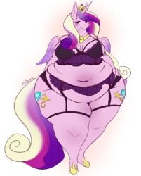 anthro anthrofied belly big_belly big_breasts breasts chubby female friendship_is_magic hasbro kibblesyourbits multicolored_hair my_little_pony pink_body princess_cadance_(mlp) simple_background thick_thighs white_background wide_hips