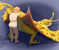 aerocuda amphibian animal_genitalia antennae_(anatomy) ass ass_up belly cloaca cloacal cloacal_penetration digital_media_(artwork) digital_painting_(artwork) dragon duo female feral feral_penetrated from_behind_position genitals human human_on_feral human_penetrating human_penetrating_feral interspecies looking_at_another looking_at_partner looking_back lying male male/female mammal markings membrane_(anatomy) membranous_wings nintendo on_front penetration raised_tail red_sclera sex shaded signature spots spotted_markings tail talmian tears_of_the_kingdom the_legend_of_zelda vertical_cloaca white_belly wings wyvern yellow_body yellow_eyes zoophilia