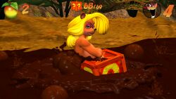 3d_(artwork) absurd_res activision anthro ass bandicoot big_breasts big_butt black_nose blonde_hair box breasts container crash_(series) digital_media_(artwork) eyeshadow female food fruit green_eyes hair hi_res imadeej leaning lipstick looking_at_viewer makeup mammal marsupial mr-wolfapex mud mud_covered nude number plant quicksand smile solo tawna_bandicoot thick_thighs wumpa_fruit