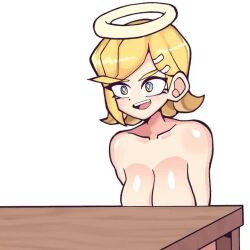 1girls 5_fingers angel animated animation background blonde blonde_female blonde_hair blonde_hair_female boobs breasts desk dice_coffeedox draw_the_dice fair_argument_but… female female_only fingers hair halo hand_on_breast holding_breast large_breasts meme monami_(dice_coffeedox) multicolored_eyes naked naked_female nipples nude nude_female oc original original_character simple_background solo solo_female sound tagme teeth tongue video voice_acted white_background yellow_hair