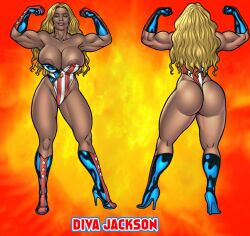 american_flag_bikini ass big_ass big_breasts blonde_hair breasts character_sheet dark-skinned_female diva_jackson edited eric_logan_iii model_sheet muscular_female superheroine superheroinecomixxx