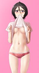 1girls abdomen bleach bleach:_the_thousand-year_blood_war blush breasts bunny_girl hidden_curves kuchiki_rukia navel panties petite petite_body petite_female shirt shirt_lift shirt_lift_via_mouth skinny small_breasts smaller_female solo underboob waligner