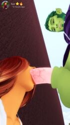 1boy 1boy1girl 1girls 3d beast_boy blowjob cheating cheating_girlfriend comic_page dc dc_comics fellatio green_skin orange_skin pof3445 red_hair sheathed_penis snapchat starfire teen_titans the_sims the_sims_4