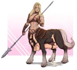 1futa 1girls animal_genitalia animal_penis areolae arms_up belly_riding blonde_hair bondage bound_together breasts cassandra_of_aeco centaur centauress collar cum cum_overflow d-rex duo equine_penis erection female femsub fur futa_centaur futa_on_female futadom futanari hooves horse_tail horsecock human leaking_cum light-skinned_female light-skinned_futanari light_skin living_sex_toy long_hair nav nipples nude original original_character penis sex standing tail taur undercarriage vein veiny_penis weapon