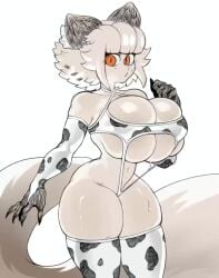 amber_eyes animated anthro armwear big_breasts bikini breast_squish cat_ears cat_tail catgirl catmaid_(dizzyspells) cow_print dizzyspells ear_fluff elbow_gloves female_only fluffy_tail hourglass_figure huge_breasts looking_at_viewer original pace_r18 pale_skin shiny_skin skindentation solo stockings sweat sweating tagme thick_thighs thigh_squish thighhighs underboob undersized_clothes video white_hair