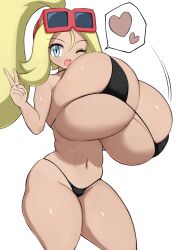 1girls 2023 belly_button big_breasts blonde_hair blush bra breasts breasts_bigger_than_head creatures_(company) female female_only game_freak glasses gym_leader huge_breasts jaga334 korrina_(pokemon) nintendo panties pokemon pokemon_trainer pokemon_xy sunglasses white_background