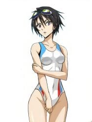 1girls bikini black_hair edit female_focus female_only looking_at_viewer medium_breasts official_art one-piece_swimsuit purple_eyes sakaguchi_hinata screencap short_hair swimsuit tensei_shitara_slime_datta_ken that_time_i_got_reincarnated_as_a_slime tomboy