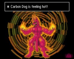 4_toes 5_fingers abs annaengine anthro arm_tuft ball_tuft balls barefoot biceps big_penis burning canid canine canis carbon_dog_(earthbound) cheek_tuft chest_tuft claws digital_drawing_(artwork) digital_media_(artwork) domestic_dog earthbound_(series) elbow_tuft elemental_manipulation english_text facial_tuft feet fingers fire fire_manipulation flaccid foreskin fur genitals head_tuft hi_res humanoid_genitalia humanoid_penis leg_tuft looking_at_viewer male male_only mammal monotone_body monotone_fur monotone_tail muscular muscular_anthro muscular_male navel neck_tuft nintendo nipples nude open_mouth pecs penis red_body red_fur red_penis red_tail sharp_teeth shoulder_tuft simple_background smile smiling_at_viewer solo spread_arms standing tail teeth text toe_claws toes tongue tongue_out tuft vein veiny_penis yellow_eyes