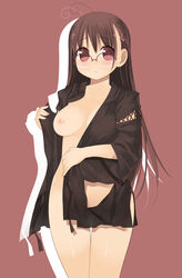 breasts female female_only glasses high_res highres human kashiwamochi_yomogi megane nipples open_clothes open_shirt oppai original shirt solo