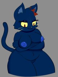 alternate_form azlech blue_nipples breasts crossed_arms feline female furry hair happy looking_down mae_(nitw) mammal night_in_the_woods nipples nude overweight overweight_female simple_background smile solo standing thick_thighs whiskers wide_hips