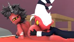 1boy 1boy1girl 1girls 2demons 3d aeridiccore ass ass_focus ass_grab big_ass big_butt black_hair blue_clothing bowtie chair_activities choker clothes demon demon_boy demon_girl demon_horns demon_tail eating_ass face_in_ass face_in_butt facesitting fat_ass fat_butt female gloves helluva_boss hips hips_grab horns large_ass laying_down laying_on_bed legs looking_at_ass looking_at_partner looking_back male millie_(helluva_boss) moxxie_(helluva_boss) red_body red_skin sfm shiny_clothes source_filmmaker suit thick_ass thick_hips thick_legs thick_thighs vivienne_medrano white_hair wide_hips yellow_eyes