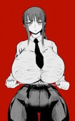 big_ass big_breasts big_butt big_nipples breasts chainsaw_man chocovenus_(body_type) erect_nipples formal_clothes formal_wear girl_in_suit kelliros legs makima_(chainsaw_man) red_hair voluptuous voluptuous_female