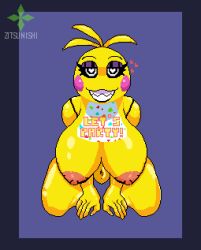 1girls anthro big_breasts chicken five_nights_at_freddy's five_nights_at_freddy's_2 heart heart-shaped_pupils looking_at_viewer pixel_art robot robot_girl seductive seductive_look seductive_smile simple_background smile smiling smiling_at_viewer solo tagme toy_chica_(fnaf) yellow_body zitsunishi